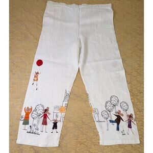 Gudrun Sjödén Whimsical Mouse Print 100% Linen Wide Leg Pants Size 2